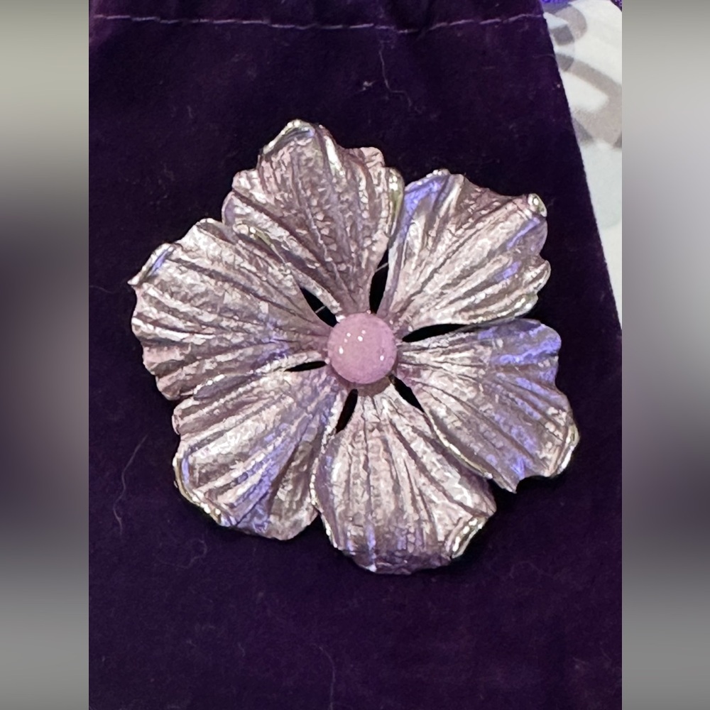 VTG Kramer Signed Violet Flower Enamel Brooch 2”